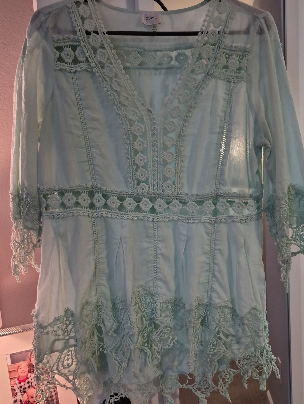 Cupio Mint Green Lace Crochet Tunic